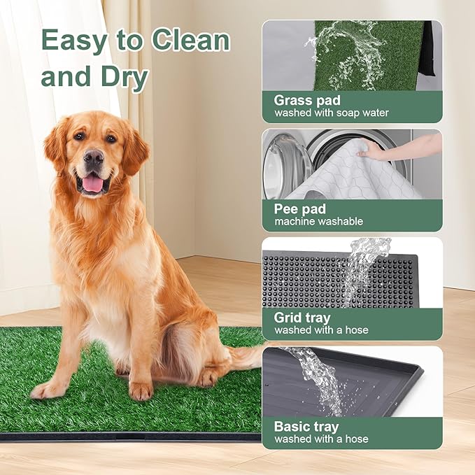 Dog Grass Pad with Tray 45”×29” Dog Litter Box Toilet Artificial Grass for Large Dogs , Pee Pads for Dogs, Realistic, Indoor/Outdoor Training Potty for Balcony (Pet Training Tray, 45“x29)