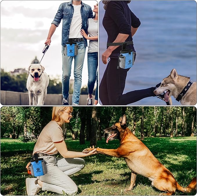 Dog Treat Pouch, Treat Pouches for Pet Training, Dog Treat Training Pouch Dog Clicker, Dog Training Treat Pouch Built-in Poop Bag Dispenser, Hands-Free Snack Dog Treat Bag