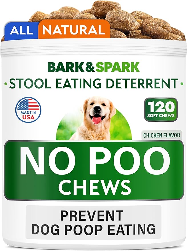 Bark&Spark NO POO Treats - Prevent Dog Poop Eating - Coprophagia Treatment - Stool Eating Deterrent - Probiotics & Enzymes - Digestive Health + Breath Aid - Made in USA - (120 Ct - Chicken)