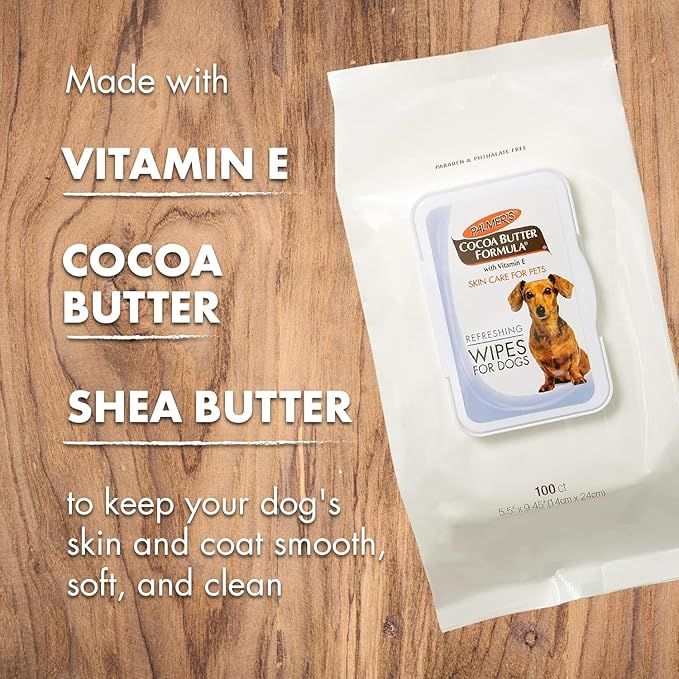 Palmer's for Pets Cocoa Butter Refreshing Dog Wipes, 100 Ct - 3 Pack | Cocoa Butter Wipes for Dogs | Paraben & Phthalate Free Dog Grooming Wipes for Dogs, Palmers Dog Bath Wipes