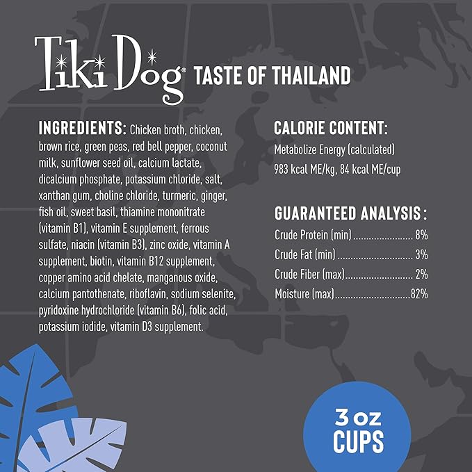 Tiki Dog Taste of The World - Dog Wet Food - Whole Foods - Thailand! Chicken Curry - 3 oz Cup