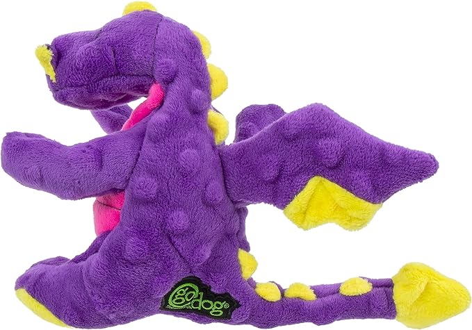 goDog Bubble Plush Dragons Squeaky Dog Toy, Chew Guard Technology - Purple, Small