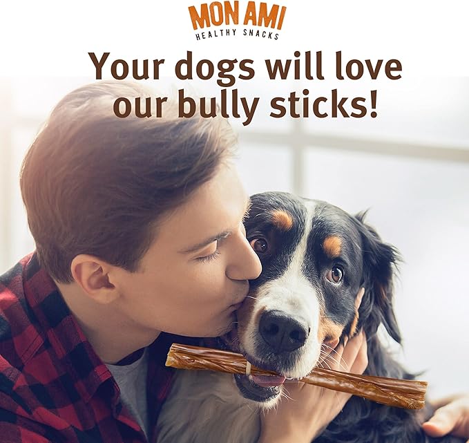 Mon Ami Jumbo Bully Sticks for Large and Small Dogs (11-12 inches, Pack of 8) - Grass Fed Dog Treats - Bully Sticks Natural Dog Treat