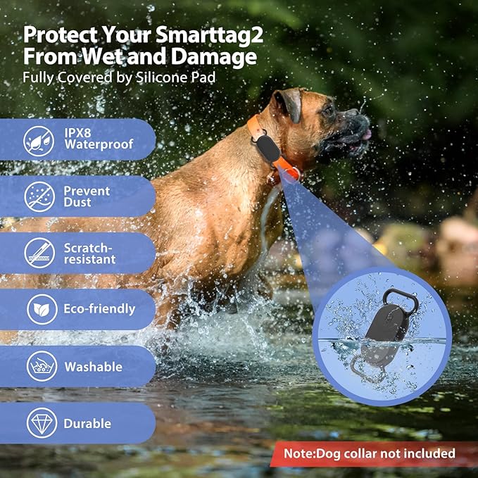2 Pack Dog Collar Holder for SmartTag2, Waterproof Silicone Case for Pet Cat, Anti-Lost Scratch Resistant Protective Cover Accessory for Smart tag2 (Blue,Pink)