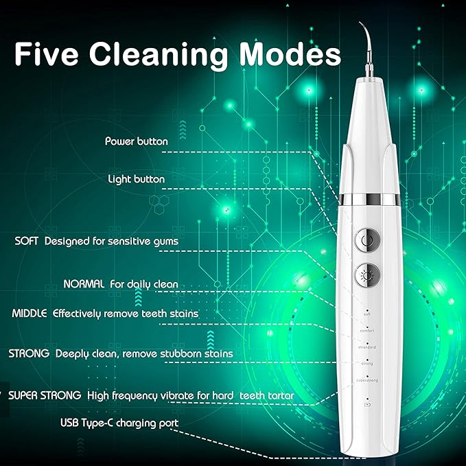 Plaque Remover for Teeth - Pet Ultrasonic Toothbrush Cleaner - Teeth Cleaning Kit for Tartar and Stains - Suitable for Dogs and Cats (White)