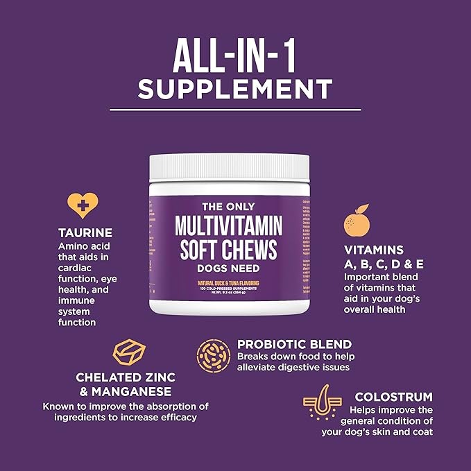 Natural Rapport Dog Multivitamin - The Only Multivitamin Soft Chews That Dogs Need - 120ct Contain Zinc, and Manganese to Support Functions and Keep Dog Healthy
