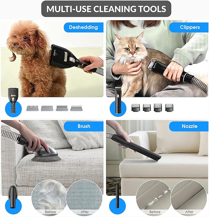 Prolux Professional At-Home Pet Grooming Vacuum, Quiet 52 dB Operation, Versatile Clippers for All Hair Lengths, Spacious Tank for Extended Grooming Sessions, 7-Foot Hose, Perfect for Dogs and Cats