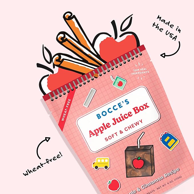 Bocce's Bakery Apple Juice Box Treats for Dogs, Wheat-Free Everyday Dog Treats, Made with Real Ingredients, Baked in The USA, All-Natural Soft & Chewy Cookies, 6 oz