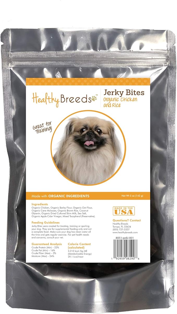 Healthy Breeds Pekingese Jerky Bites Chicken & Rice Recipe Dog Treats 5 oz