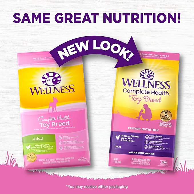 Wellness Complete Health Toy Breed Dry Dog Food with Grains, Chicken & Rice, 4-Pound Bag