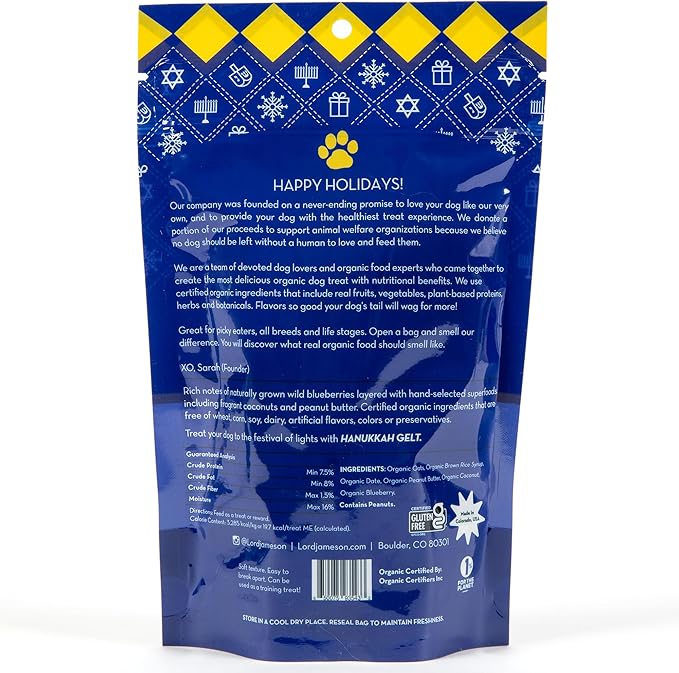 Hanukkah Gelt 6 oz - Dog Patisserie Treats, Holiday Collection, Organic, Soft & Chewy No-Bake Superfood Bites, Preservative Free