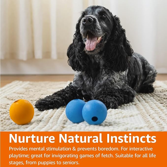 Amazon Basics Supreme Rubber Toy Dog Balls, 2.5-Inch, 3-Pack, Blue, Orange