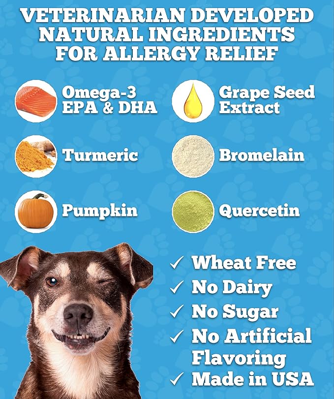 Dog Allergy Chews - Dog Allergy Relief, Made in USA, Vet Developed, Hot Spot Treatment for Dogs, Dog Itch Relief, Anti Itch for Dogs, Dog Vitamins, Dog Skin Allergies Treatment, 120 Count