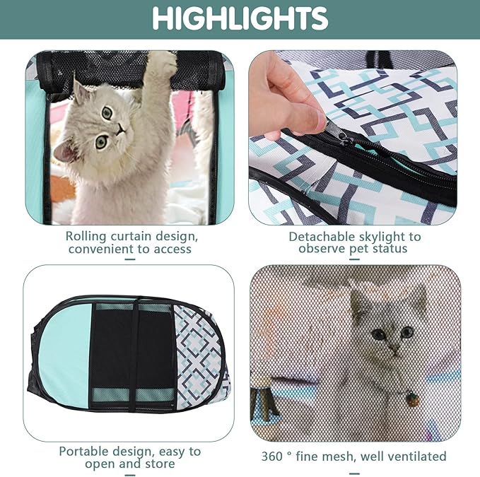 Foldable Dog Playpen Enclosed Cat Puppy Playpen Indoor Pop Up Pet Animal Playpen Outdoor Kennel Cage Pen Tent for Small Medium Dog Puppy Cat Kitten Rabbit - 45" L x 45" W x 23" H