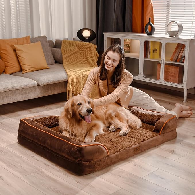 XXL Orthopedic Dog Bed Waterproof, Orthopedic Foam Dog Beds for Extra Large Dogs, Washable Dog Sofa Bed with Removable Cover & Non-Slip Bottom(XX-large,Chocolate Brown)