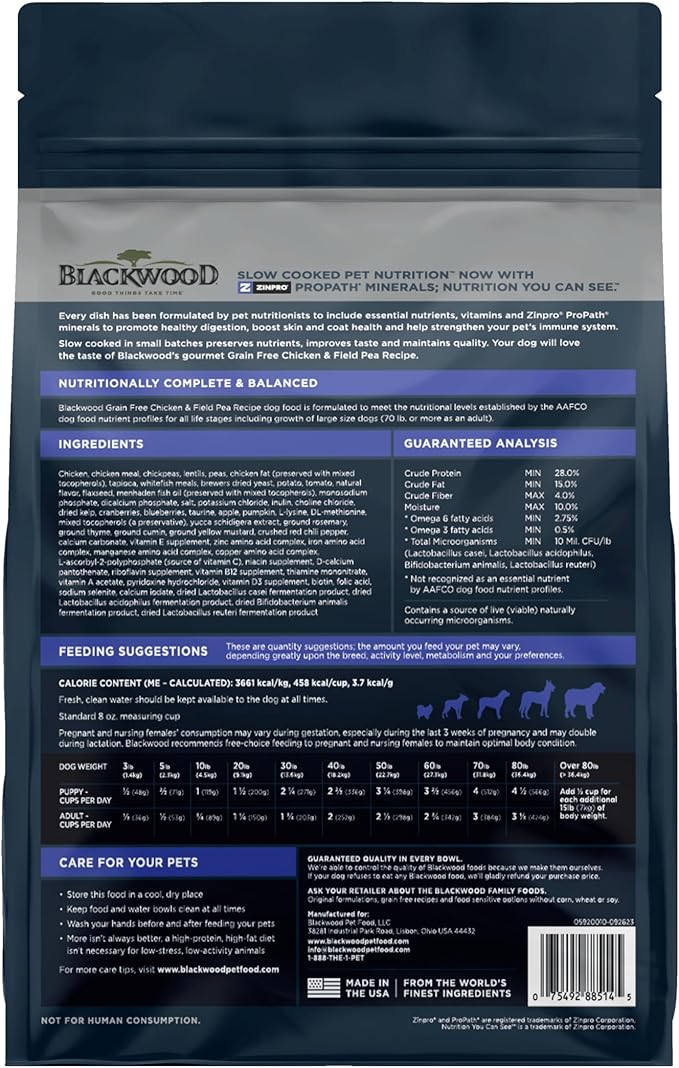 Blackwood Grain Free All Life Stages Chicken & Field Pea Recipe, 10 lb. bag