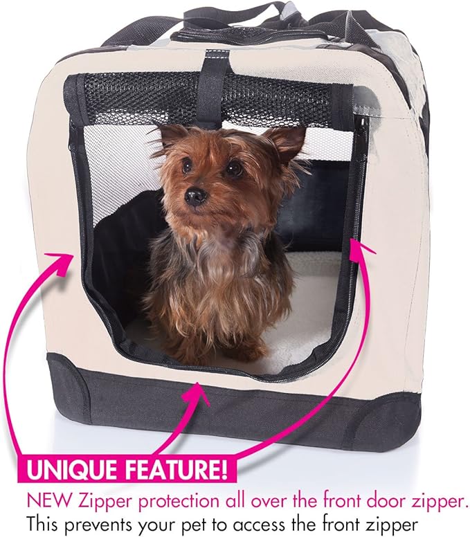 2PET Foldable Dog Crate - Soft, Easy to Fold & Carry Dog Crate for Indoor & Outdoor Use - Comfy Dog Home & Dog Travel Crate - Strong Steel Frame, Washable Fabric Cover - XXLarge, Biscuit Beige