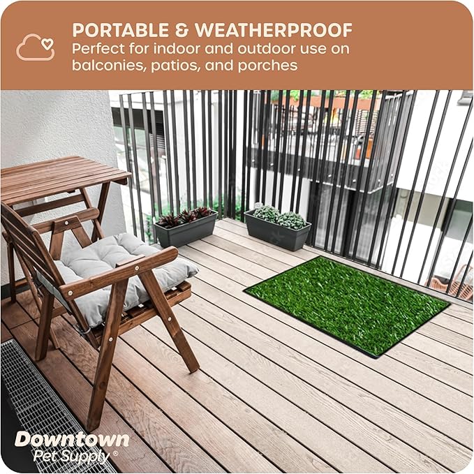Downtown Pet Supply Dog Grass Pad with Tray, 20 x 30 - Outdoor and Indoor Potty System for Dogs with Replaceable Synthetic Grass Pee Turf - Portable and Waterproof Turf Dog Potty