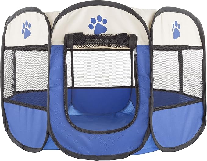 Pop-Up Pet Playpen - 26-Inch Indoor and Outdoor Dog Kennel with Carrying Bag - Portable Pet Enclosure for Dogs and Small Animals by PETMAKER (Blue)