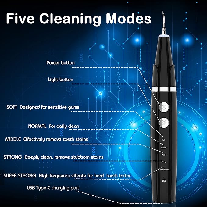 Plaque Remover for Teeth - Pet Ultrasonic Toothbrush Cleaner - Teeth Cleaning Kit for Tartar and Stains - Suitable for Dogs and Cats (Black)
