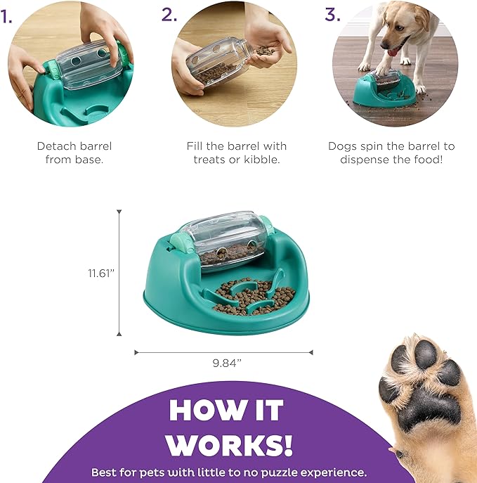 Nina Ottosson by Outward Hound Dog Spin N' Eat Interactive Dog Food Puzzle Slow Feeder, Level 2 Intermediate Dog Enrichment Toy, Green