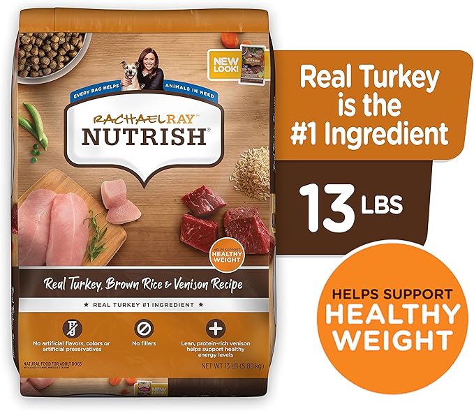 Rachael Ray Nutrish Dry Dog Food, Turkey, Brown Rice & Venison Recipe for Weight Management, 13 Pounds
