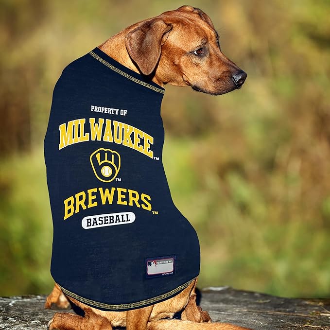 MLB Milwaukee Brewers Dog T-Shirt, Medium. - Licensed Shirt for Pets Team Colored with Team Logos. - Premium Stretchable Materials for The Comfort of Your Dog & cat.