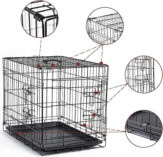 DONORO Dog Crates Kit for Small Size Dogs Indoor with Dog Crate Cover, Double Door Dog Kennels & Houses for Puppy and Cats, Collapsible Metal Contour Dog Cages (42-Inch Kit)