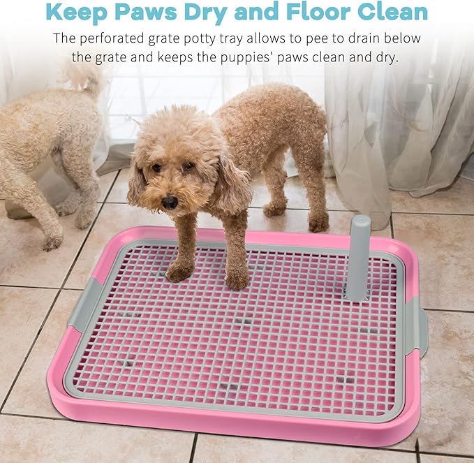 Dog Potty Tray Toilet 20"x14" Doggy Bathroom Dog Litter Box, Indoor Pee Pad Holder with 8pcs Training Pads, Puppy Pee Mesh Potty Training Tray with Secure Latch, Dog Potty Pan for Small Medium Puppies