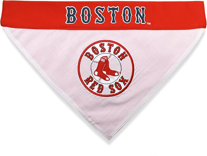 Pets First MLB Boston RED SOX Reversible Bandana Size XX-Large for Dogs & Cats. 2 Sided Sports Bandana,Premium Embroidery Team Logo, All MLB Teams Available