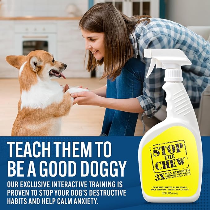 EBPP Stop the Chew 3X Strength Anti Chew Spray for Dogs - No Chew Spray for Puppies - Alcohol Free Dog Deterrent Spray - Bitter Spray for Dogs to Stop Chewing - Powerful No Chew Spray for Dogs - 32oz