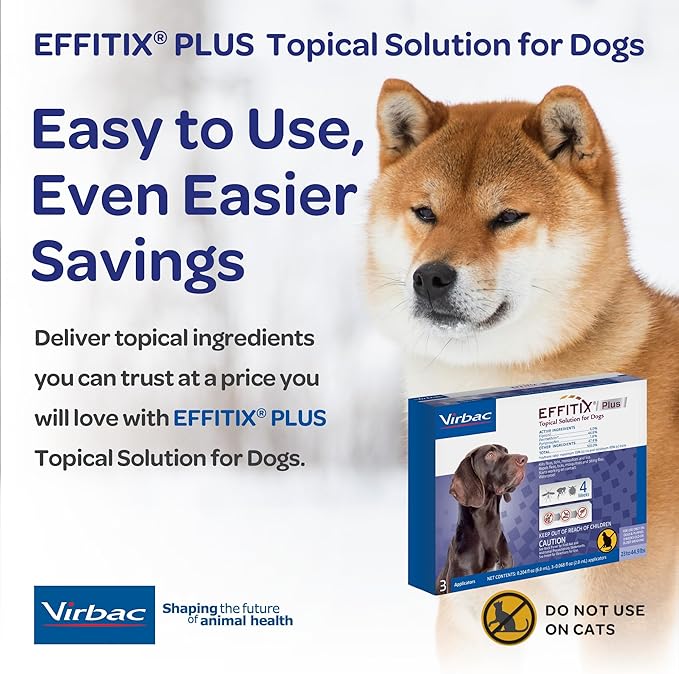 Effitix Plus Topical Solution for Dogs - Flea and Tick for Medium Dogs (23-44.9lbs), 3 Doses, Waterproof Topical Prevention (by Virbac)