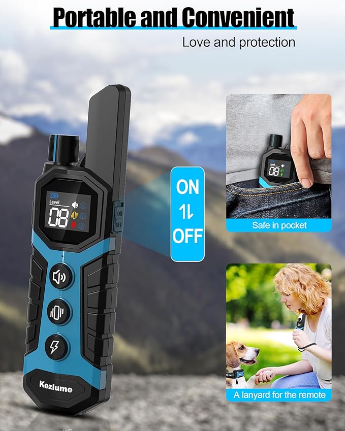Dog Shock Collar for 2 Dogs- 4000Ft Waterproof Dog Training Collar with Remote for 5-120lbs Small Medium Large Dogs, 3 Channels, Rechargeable E Collars with Beep Vibration Safe Shock Modes (Blue)