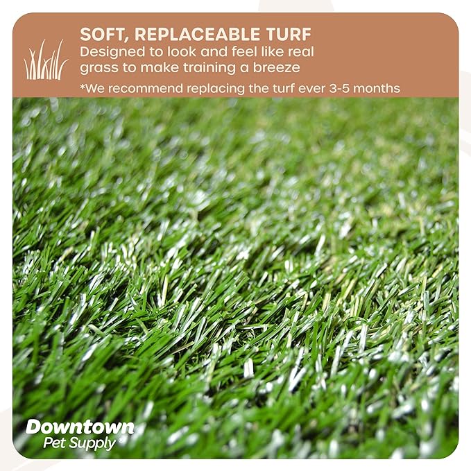 Downtown Pet Supply Dog Grass Pad with Tray, 17 x 25 - Outdoor and Indoor Potty System for Dogs with Replaceable Synthetic Grass Pee Turf - Portable and Waterproof Turf Dog Potty