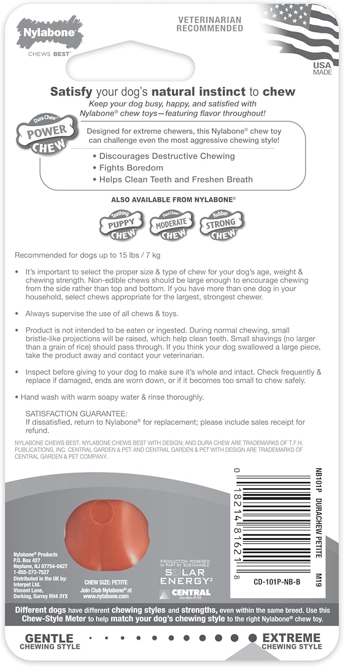 Nylabone Power Chew Classic Bone Chew Toy for Dogs, Durable Dog Toys for Aggressive Chewers, Bacon Flavor, X-Small/Petite - Up to 15 lbs. (1 Count)
