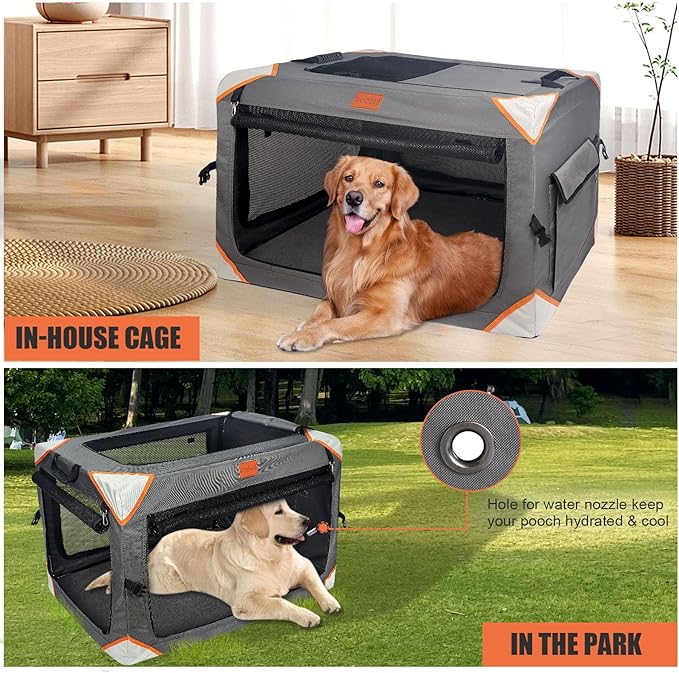 Collapsible Dog Crate-Portable Dog Crates for Extra Large Dog,4-Door Portable Pet Travel Crate,Sturdy/Breathable/Comfortable,Indoor & Outdoor & Car Back Seat;Soft Dog Blanket