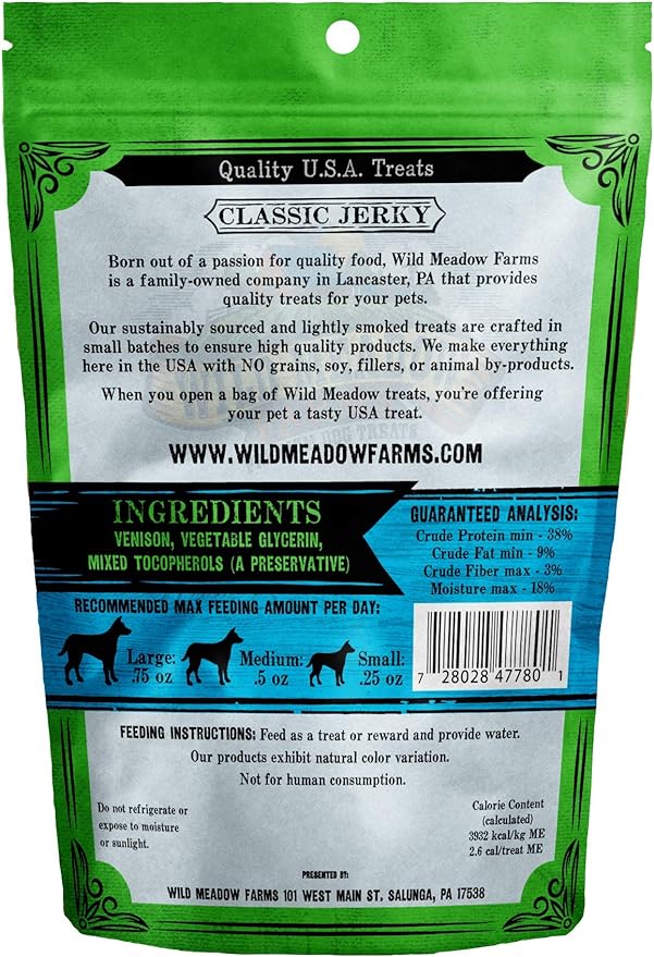 Wild Meadow Farms - Classic Venison Minis, Soft Jerky Training Treats for Dogs, Grain-Free, All-Natural & Perfectly Sized for Training, High-Value Rewards in a Convenient 3.5 Ounce Pouch