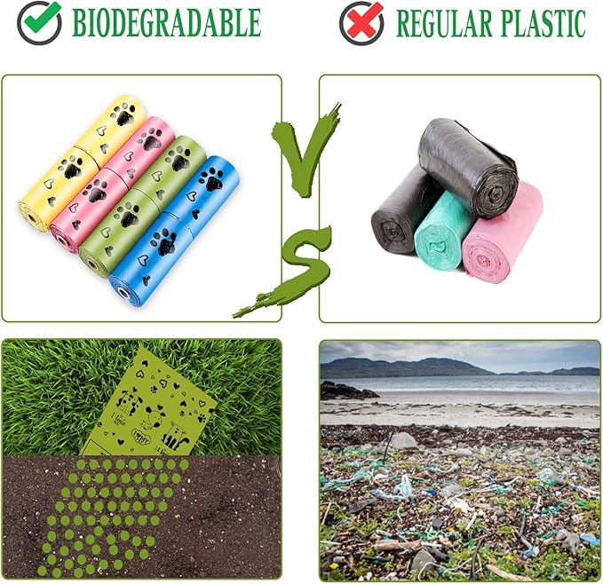 Biodegradable Dog Poop Bags: 720 Bags Extra Thick Strong Leak Proof Dog Waste Bags for Dogs with 1 Dispenser (4 Mixed Colors Green Blue Yellow Pink) -Scented