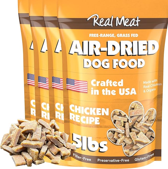 Real Meat Air Dried Dog Food w/Real USA Chicken - Four 5lb Bags of Grain-Free Real Meat Dog Food Sourced from Free-Range, Cage-Free Chicken - Digestible, All Natural, High Protein Chicken