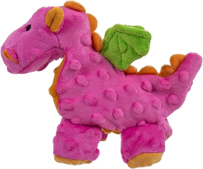 goDog Bubble Plush Dragons Squeaky Dog Toy, Chew Guard Technology - Hot Pink, Small