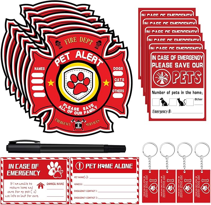 26 Pieces Pet Alert Stickers for House My Pet is Home Stay Alone Key Tag Home Safety Cards Pets Inside Sign Pet Alert Fire Stickers for Dogs Emergency Pet Inside Decal Home Window Door Sign Rescue