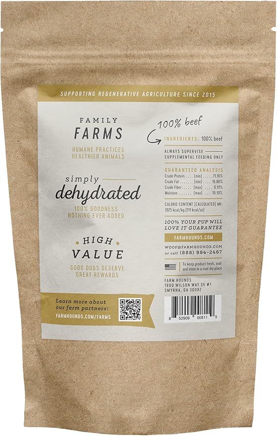 Farm Hounds Beef Jerky Dog Treats, Premium, Natural & Healthy Jerky Treats for Small, Medium & Large Dogs, Made in USA, Beef Treat, 3.5oz