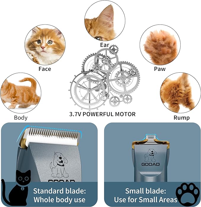 Cat Clippers for Matted Hair, Cat Grooming Kit, Cordless Cat Shaver for Long Hair, Low Noise Paw Trimmer, Cat Hair Trimmer for Grooming,Quiet Pet Hair Clippers Tools for Cats Dogs (Blue)