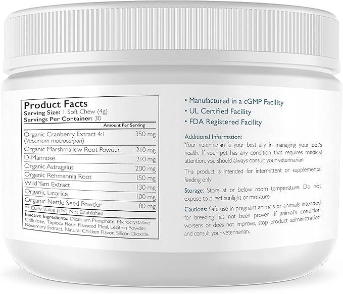 Dog Incontinence Support, Extra Strength Supplement for Dog Bladder Health, Organic Support for Dogs Leaking Urine, Promotes Dog Bladder Control, 30 Soft Chews