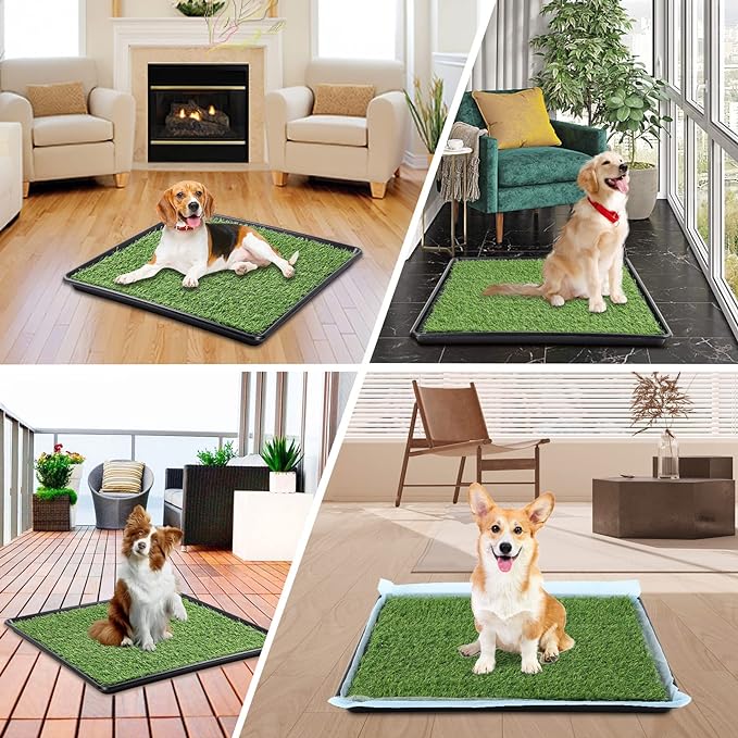 Dog Grass Pad with Tray Arificial Grass Patch for Dogs Potty Tray Fake Grass for Dogs to Pee On Turf with Tray for Litter Box Puppy Potty Training Collect Pet Pee Outdoor and Indoor Use