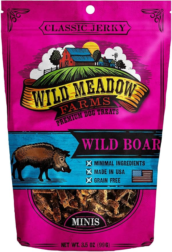Wild Meadow Farms - Classic Wild Boar Minis, Soft Jerky Training Treats for Dogs, Grain-Free, All-Natural & Perfectly Sized for Training, High-Value Rewards in a Convenient 3.5 Ounce Pouch