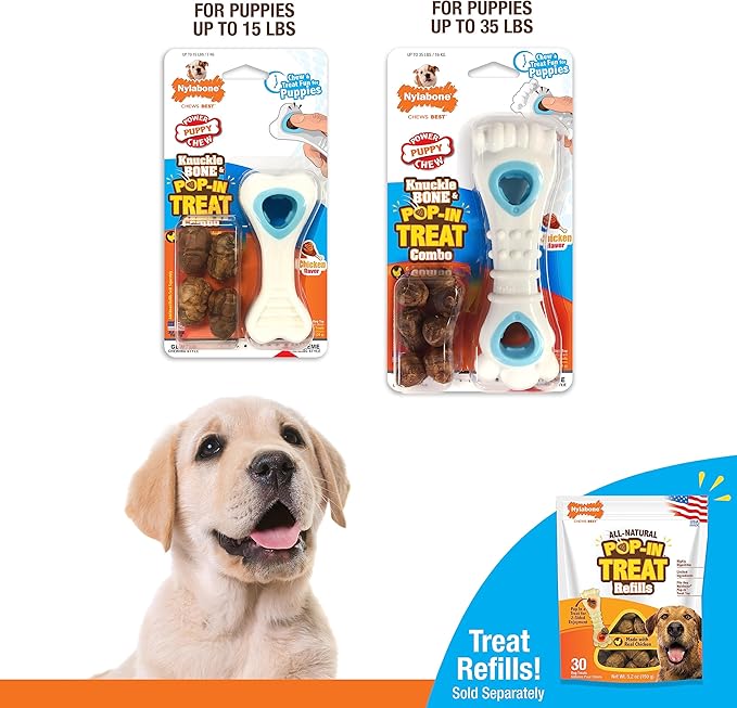 Nylabone Puppy Power Chew Knuckle Bone & Pop-In Puppy Treat Toy Combo Chicken Medium/Wolf (1 Count)