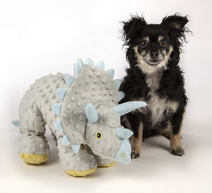 goDog Dinos Frills Squeaky Plush Dog Toy, Chew Guard Technology - Gray, Extra Large