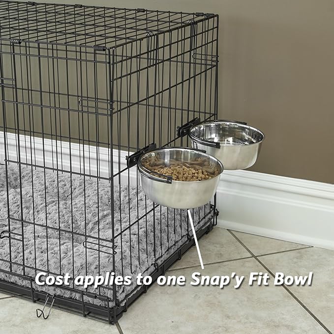 MidWest Homes for Pets Snap'y Fit Food Bowl | Pet Bowl, 20 oz. (2.5 cups) | Dog Bowl Easily Affixes to a Metal Dog Crate, Cat Cage or Bird Cage | Pet Bowl Measures 6L x 6W x 2H Inches,Silver