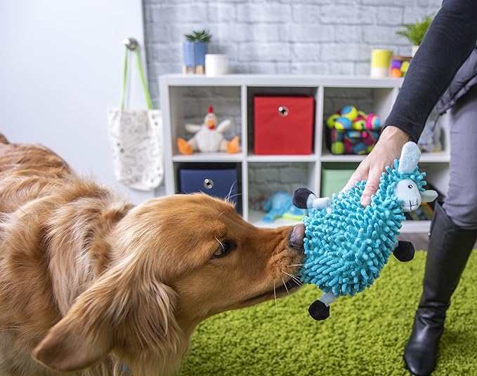 goDog Llamas Noodle Squeaky Plush Dog Toy, Chew Guard Technology - Blue, Small